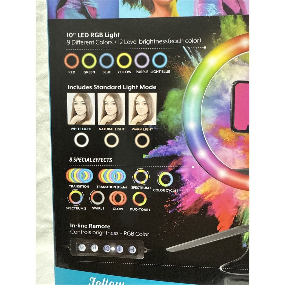 Bower 10" RGB Mobile Selfie Ring Light Studio Kit with Special Effects - Picture 4 of 6